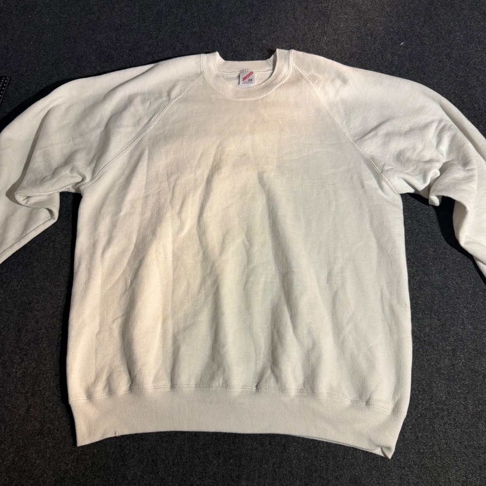 Vintage Jerzees Blank Sweatshirt 2X Made in USA Off White Raglan Crewneck 90s